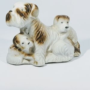 Vtg JAPAN  Schnauzer Skye Terrier and Puppies FIGU